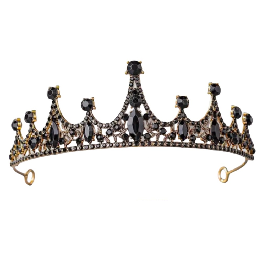 Gold Crown With Black Rhinestones And Gold Leaf Accents